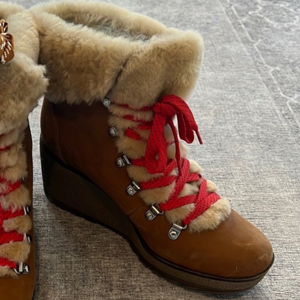 J. Crew Brown Ankle Boots with Red Laces - Picture 2 of 3